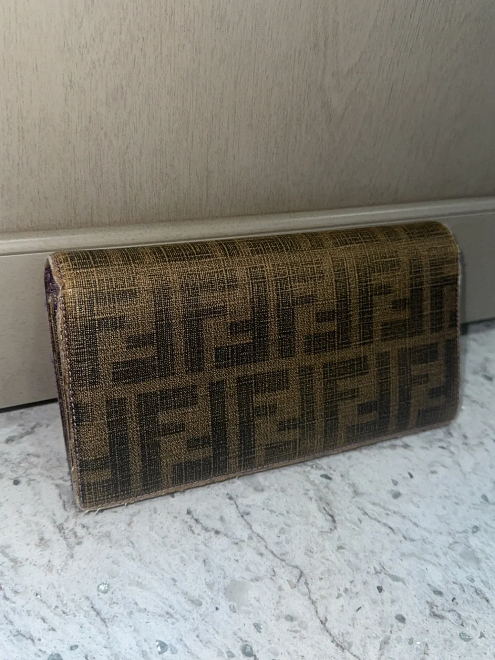 FENDI ZUCCA CONTINENTAL TOBACCO WALLET PURPLE INTERIOR —AUTHENTIC—